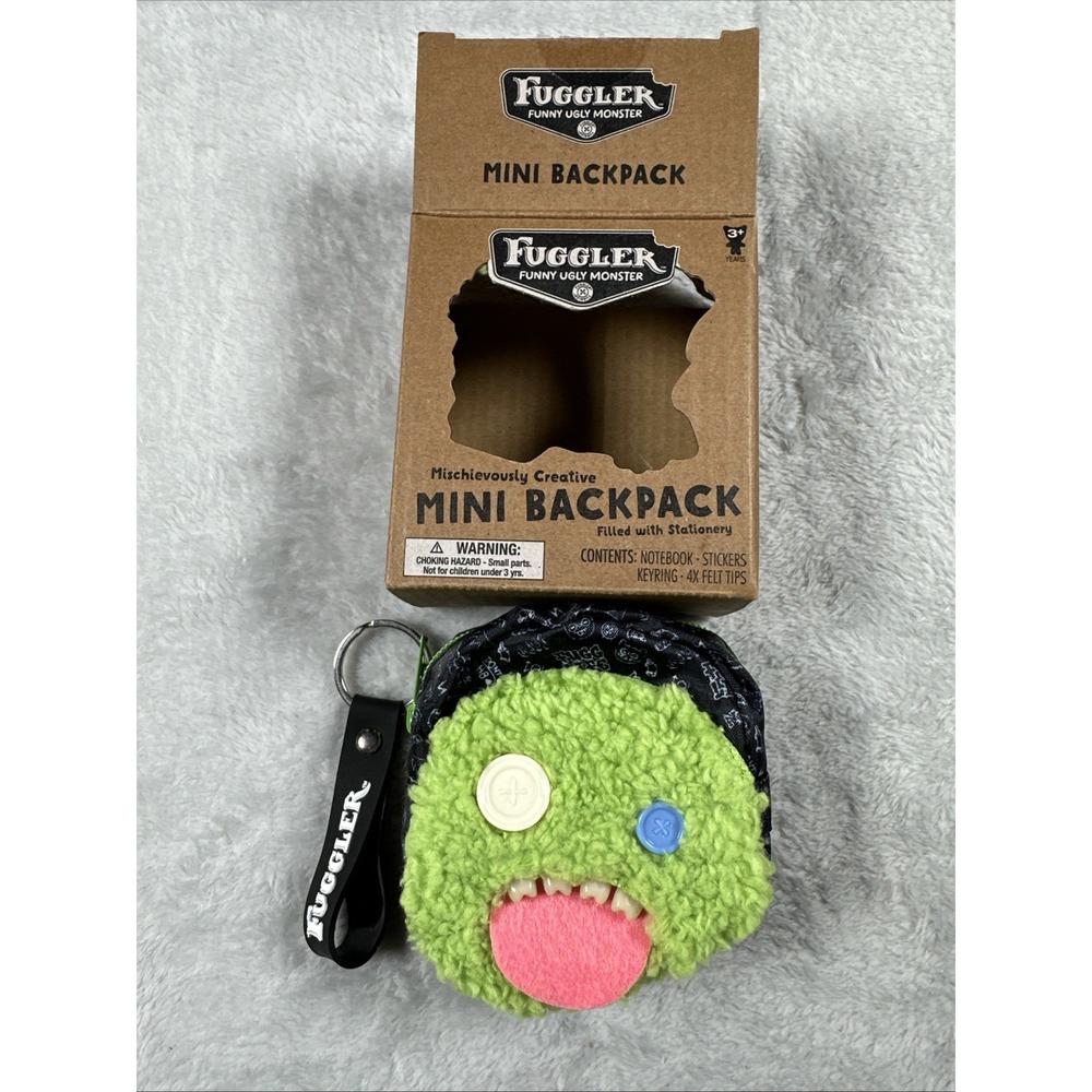 FUGGLER Mini Backpack Keychain Green With Stationary, Markers, And Stickers